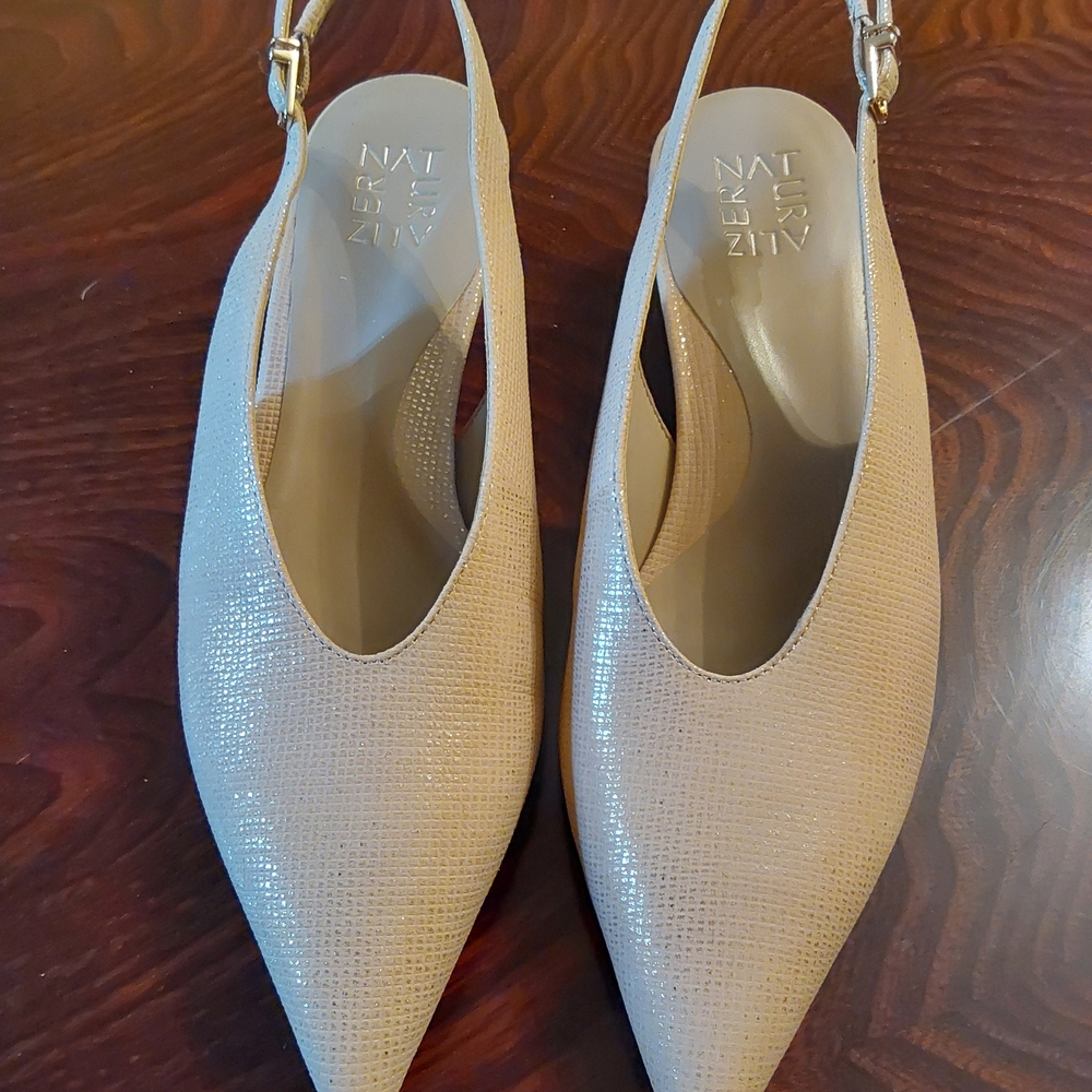 Naturalizer Nicolette Slingback Pointed Toe Kitten Heel In Metallic Sand
